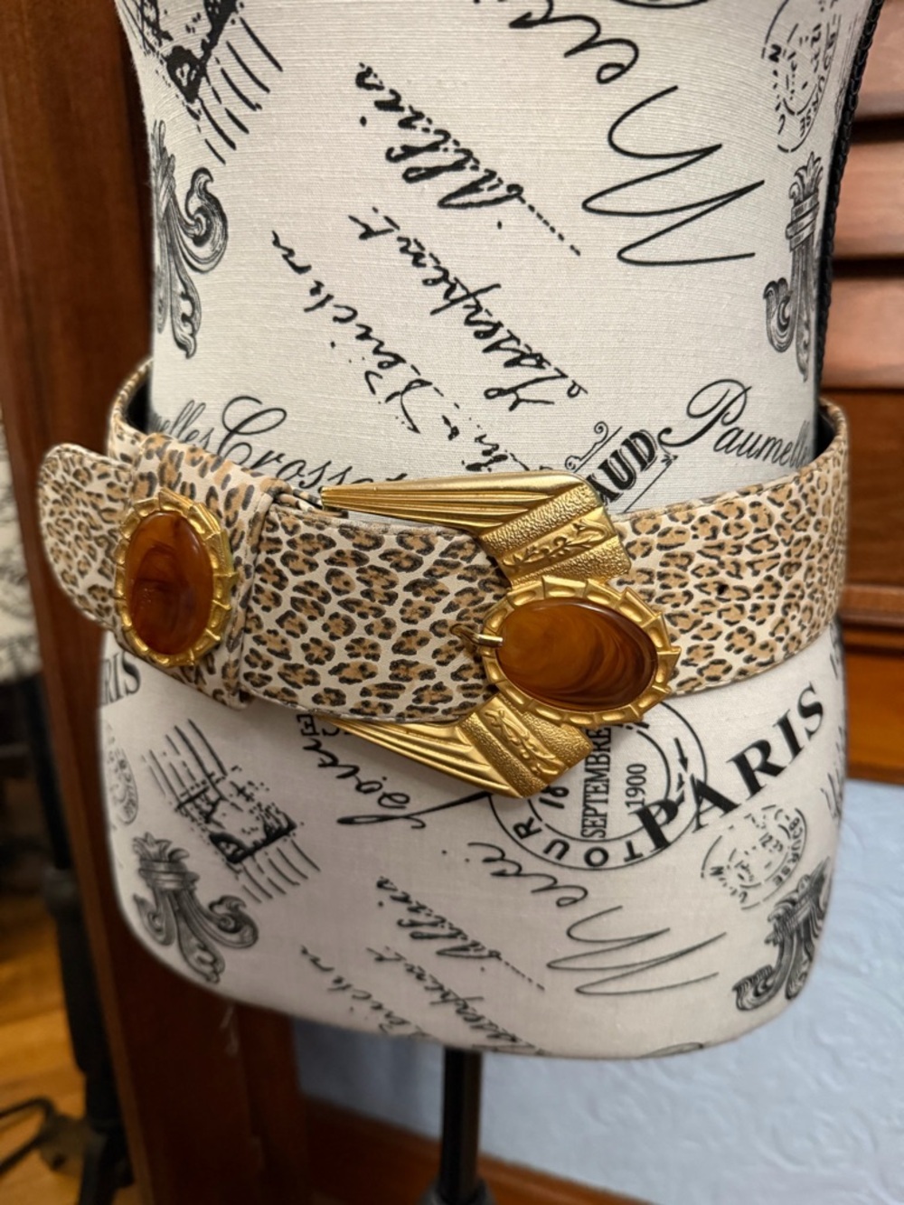 Vintage Gold-Accent Leopard Print Women's Statement Belt